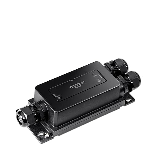 TRENDnet 2-Port Industrial Outdoor Gigabit PoE++ Extender, Hardened IP67 Extreme Temperature Rated Housing, Extends PoE++ Connection up to 200m (656 ft.) for up to 2 Devices, Black, TI-BE200