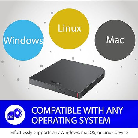 BUFFALO 6X Portable Blu-ray Drive, TAA-Compliant, Read/Write, Plays and Burns BD/DVD/CD, USB 3.2 (Gen 1) Type-A/Type-C, Compatible with Mac/PC/Win 8 / Win 10 / Win 11 / Laptop/Desktop TAA - USB Type A&C