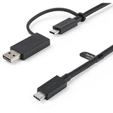 StarTech.com 3ft (1m) USB-C Cable with USB-A Adapter Dongle - Hybrid 2-in-1 USB C Cable w/USB-A - USB-C to USB-C (10Gbps/100W PD), USB-A to USB-C (5Gbps) - Ideal for Hybrid Docking Station (USBCCADP), Black