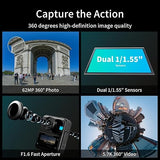 KanDao QooCam 3 Action Camera with Dual 1/1.55 Sensors, 5.7K 30FPS 360 Sports Camera, HDR Video, 62MP Panoramic Photo, DNG8, F1.6 Large Aperture, Stabilization, Waterproof, Superior Night Shot Motorcycle Combo