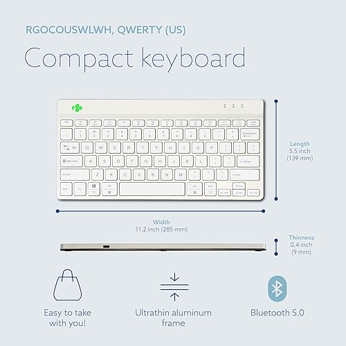 R-Go Compact Keyboard Bluetooth, with Break Software, Ergonomic Flat Design, Anti-RSI, Compatible with Windows/Mac OS, QWERTY (US), White