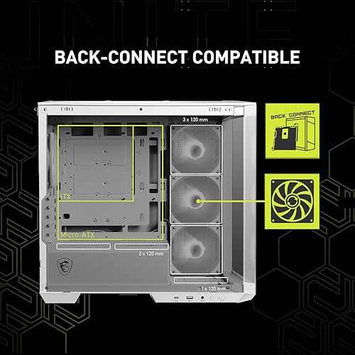 MSI MAG PANO M100R PZ White Micro ATX Gaming Case, Support Back-Connect Motherboard, 270-degree Panoramic Display, 4 aRGB Fans MAG PANO M100R PZ White White mATX