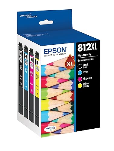 EPSON 812 DURABrite Ultra Ink High Capacity Black & Colour Cartridge Combo Pack (T812XL-XCS) Works with Workforce Pro WF-7310, WF-7820, WF-7840, Workforce EC-C7000