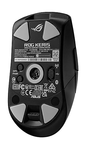 Asus ROG Keris Wireless AimPoint Gaming Mouse, Tri-mode connectivity (2.4GHz RF, Bluetooth, Wired), 36000 DPI sensor, 5 programmable buttons, ROG SpeedNova, Replaceable switches, Paracord cable, Black