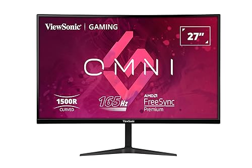 ViewSonic OMNI VX2718-PC-MHD 27 Inch Curved 1080p 1ms 165Hz Gaming Monitor with Adaptive Sync, Eye Care, HDMI and Display Port, Black