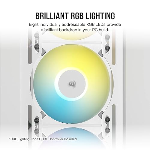 Corsair iCUE AF120 RGB Elite 120mm PWM Triple Fan Kit - Eight RGB LEDs Per Fan - AirGuide Technology - Fluid Dynamic Bearing - Zero RPM Fan Mode - Included iCUE Lighting Node CORE Controller - White