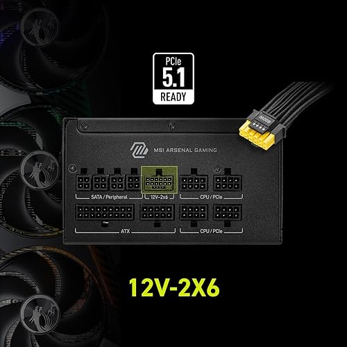 MSI MAG A850GLS PCIE5 Gaming Power Supply - Full Modular - 80 Plus Gold Certified 850W - Compact Size - ATX 3.1 and PCIE 5.1 Ready - 10 Year Warranty MAG A850GLS PCIE5 850W Gold
