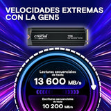 Crucial New 2024 T705 1TB PCIe Gen5 NVMe M.2 SSD with Heatsink - Up to 13,600 MB/s - Game Ready - Internal Solid State Drive (PC) - +1mo Adobe CC - CT1000T705SSD5 1TB T705 W/Heatsink