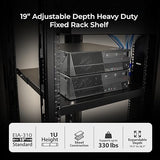 IOGEAR 1U Adjustable Depth Fixed Server Rack Shelf – Heavy Duty Steel, 330 lb Capacity, 19.5–38.3 Depth, Solid 27.5 Shelf, TAA Compliant — GRSH02