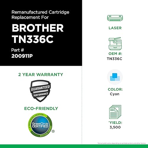 Remanufactured Toner Cartridge Replacement for Brother TN336 | Cyan | High Yield Cyan 3,500