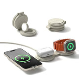Satechi OntheGo™ 3 in 1 Wireless Charger, Qi2 Portable Charger with 15W Fast Charging for iPhone, 5W for Apple Watch, and 5W for AirPods, Magnetic Travel Charging Station – Sand 3 in 1 Charger Sand