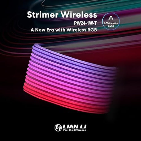 Lian Li Strimer Wireless 24 Pin - Connector Included - Addressable RGB Power Extension Cable - Strimer L-Connect 3.0 Wireless Control - LED Strip for Motherboard PC Cables - Black (PW24-1W-T)