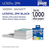 Brother Genuine LC501XL2PK Twin Pack High Yield Black Ink Cartridges (for use with Work Smart 1260, 1360, and 1410 Printers) High Yield Pack of 2 Black