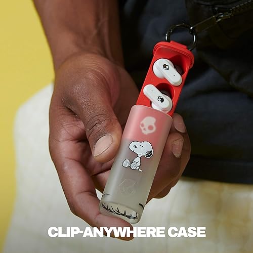 Skullcandy Dime Evo Wireless Earbuds, Bluetooth Headphones, Noise Isolating Fit, Up to 36 Hours Battery, Microphone for iPhone Android, Easy Carry with Clip-Anywhere Case - Peanuts Snoopy