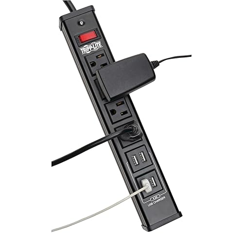 Y417U Tripp Lite 4 Outlet Surge Protector Power Strip, 6ft Cord, 450 Joules, 4 USB Charging Ports, Led, 10K Insurance (TLM446USBB), 14.25in. X 4.75in. X 2.00in