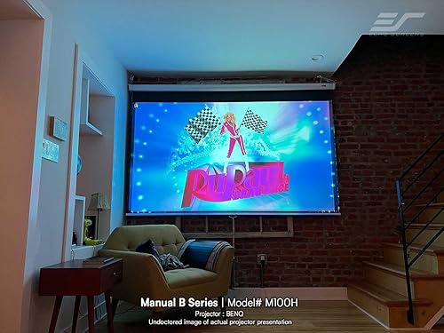 Elite Screens Manual B 100-INCH Manual Pull Down Projector Screen Diagonal 16:9 Diag 4K 8K 3D Ultra HDR HD Ready Home Theater Movie Theatre White Projection Screen with Slow Retract Mechanism M100H 16:9, 100-inch