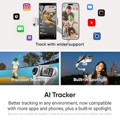 Insta360 Flow 2 AI Tracker Bundle White - Foldable Phone Gimbal, AI Tracking with Any App, Multi-Person Tracking, Built-in Tripod/Selfie Stick, Remote Control, iPhone/Android Stabilizer, Travel & Vlog Summit White