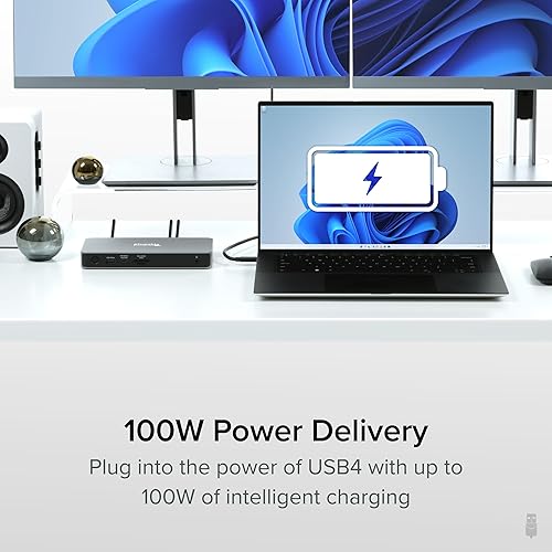 Plugable USB C Docking Station Dual Monitor, 11-in-1, USB4 40G 100W Laptop Charging Dock for Windows and Thunderbolt, 4K HDMI 2.1 up to 120Hz, 2.5Gbps Ethernet, SD Reader, 20W USB-C Charging