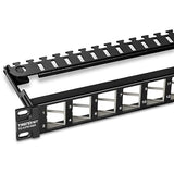 TRENDnet 24-Port Blank Angled Keystone Shielded 1U Patch Panel, TC-KP24SA, STP, Cat6A, Cat5, Cat5e, Cat6, 19” Rackmount Design, Black