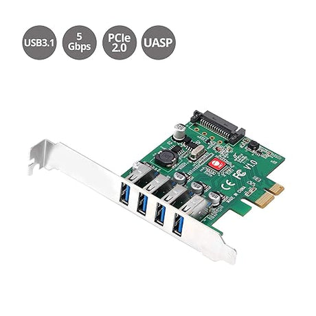 SIIG Dual Profile [DP] USB 3.0 4-Port (5Gbps) PCIe 2.0 Host Expansion Card Adapter for Windows Desktop PC with PCI Express Slot