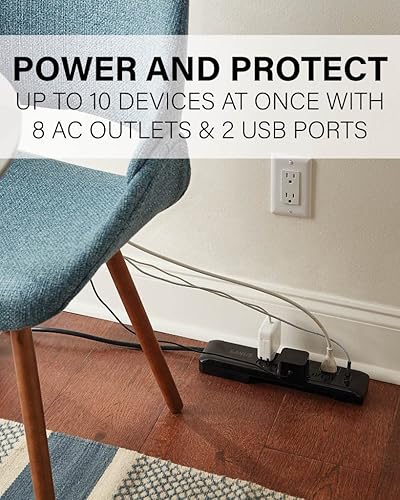 SANUS Surge Protected Power Strip - 8 Outlets & 2 USB Ports