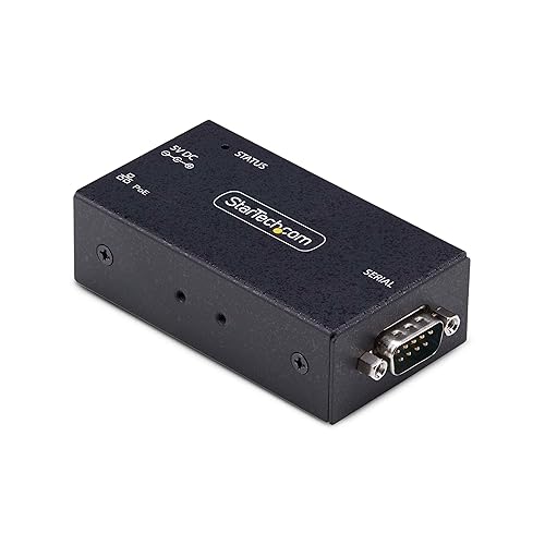 StarTech.com 1-Port Serial to Ethernet Adapter, 802.3af PoE Powered Serial Device Server, Wall/DIN Rail, LAN to DB9 Converter 1-port PoE