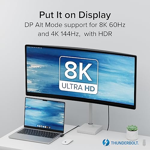 Plugable Thunderbolt 4 Cable Right Angle 40Gbps with 240W EPR Charging, 8K Display, Intel Certified 2.6 Feet (80CM) Compatible with USB4, Thunderbolt 3, USB C, iPad, MacBook, Windows (TBT4-240W-80CMR)