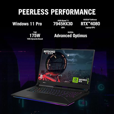 ASUS ROG Strix Scar 17 X3D (2024) Gaming Laptop, 17.3” WQHD 240Hz/3ms, 100% DCI-P3 Display, GeForce RTX 4080, AMD Ryzen97945HX3D, 32GB DDR5, 1TB PCIe SSD, Wi-Fi 6E, Windows 11 Pro, G733PZV-DS91-CA