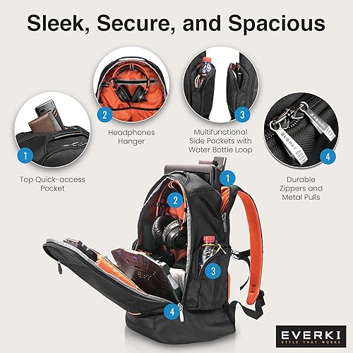 EVERKI ContemPRO 117 Large Spacious 18.4-Inch Gaming or Workstation Laptop Backpack with Rain Cover (EKP117B) , Black
