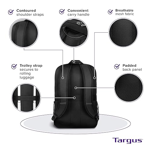 Targus 17 Inch Classic Laptop Backpack - Fits Most Laptops up to 17, Padded Travel Backpack for Business Commuters, College, and Travel (TBB944GL), Black, 17, Tbb944gl