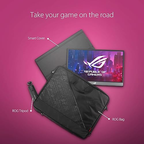 Asus ROG Strix XG17AHP 17.3” Portable Gaming Monitor, 1080P Full HD, IPS, 240Hz (Supports 144Hz), Adaptive-Sync, Eye Care, Micro-HDMI USB-C, ROG Tripod, Carrying Bag, 3 Hour Battery Life, BLACK 17FHD 240Hz w/ Tripod, Carry bag, Cover