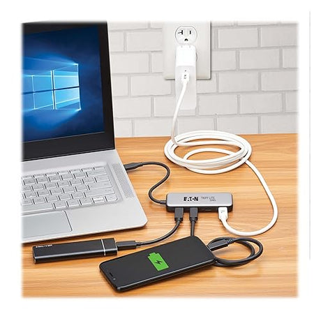 Tripp Lite Series 4-Port USB-C Hub, USB 3.2 Gen 2, 10 Gbps Data Transfer, 100W PD USB-C Charging Hub, Thunderbolt 3 Compatible, Plug-and-Play, Travel-Sized, 3-Year Warranty (U460-004-4C-G2C)