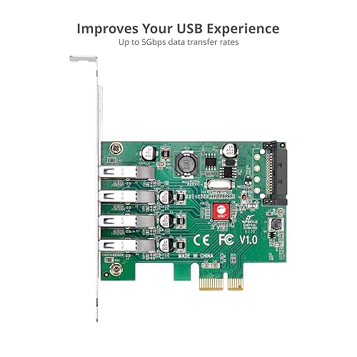 SIIG Dual Profile [DP] USB 3.0 4-Port (5Gbps) PCIe 2.0 Host Expansion Card Adapter for Windows Desktop PC with PCI Express Slot