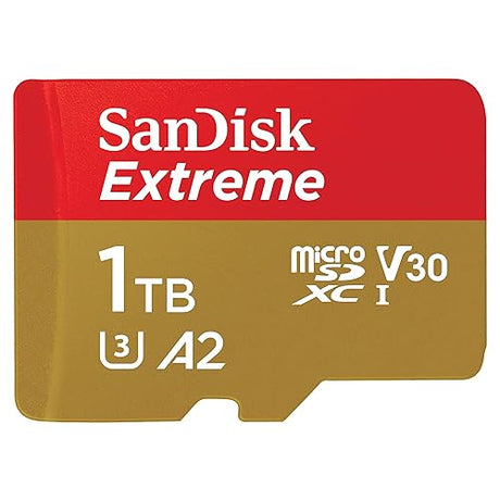 SanDisk 1TB Extreme microSD UHS I Card for 4K Video on Smartphones, Action Cams & Drones 190MB/s Read, 130MB/s Write SDSQXAV 1T00 GN6MN, Red/Gold