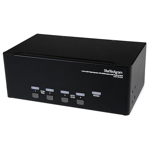 StarTech.com 4 Port Triple Monitor DVI USB KVM Switch with Audio & USB 2.0 Hub - Multi Monitor KVM - USB DVI KVM Switch (SV431TDVIUA),Black 4 Port Audio | USB 2.0 Hub