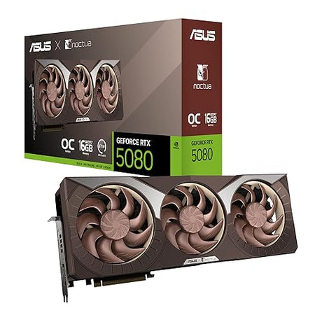 ASUS GeForce RTX™ 5080 16GB GDDR7 Noctua OC Edition (Three Noctua NF-A12x25 G2 PWM 120mm Fans, 16GB DDR7, Optimized Vapor Chamber, Phase-Change GPU Thermal pad, 0dB Technology, Dual BIOS and More) Noctua RTX5080|OC