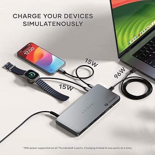 Satechi Thunderbolt 4 Dock 100W Charging, Dual Monitor HDMI 4K/60Hz, 40Gbps Data Transfer, 2 USB-A 3.2, Ethernet, Thunderbolt 4 Dock for MacBook Air/Pro M5, Mac/Windows, DisplayLink Software Required