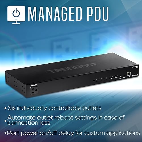 TRENDnet 6-Outlet IP-Based Managed PDU, Rackmount Power Distribution Unit, 1 x NEMA 5-15R Bypass Power Outlet, 1 x Gigabit RJ-45 Port, Overload Protection, Surge Protection 2160J, Black, TPI-06 6 Outlet Managed Power Unit