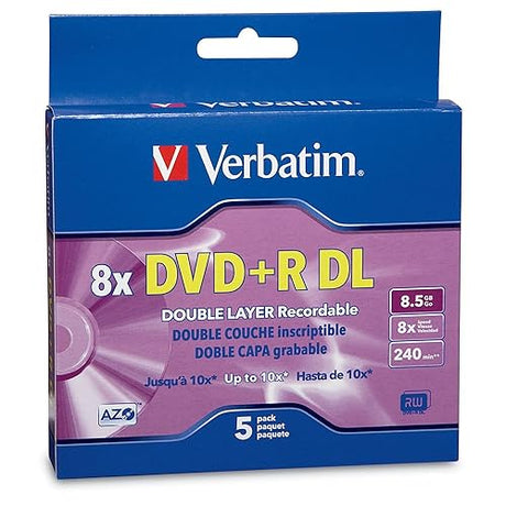 Verbatim DVD+R DL 8.5GB 8X With Branded Surface - 5pk Jewel Case Box
