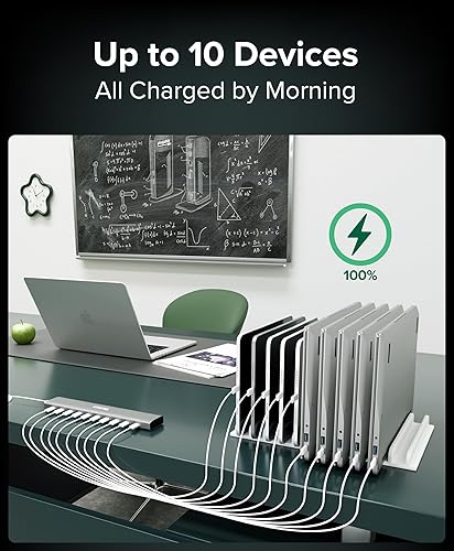 Plugable 10 Port USB C Charging Station, Up to 100W Charger for Multiple Devices with Priority Charging, Desktop Power Hub for USBC Devices Including Laptops Phones Tablets Earbuds and More (PS-10CC)