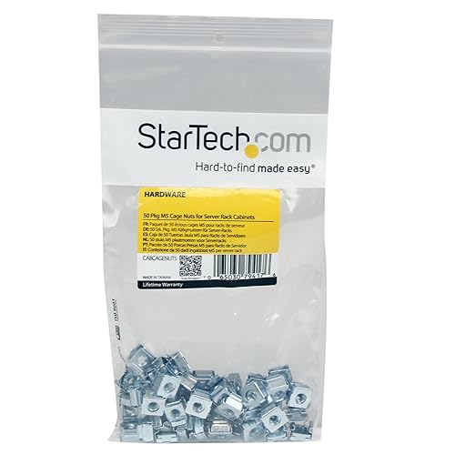 StarTech.com 50 Pkg M5 Cage Nuts for Server Rack Cabinets - M5 cage Nuts - Rack cage Nuts - cage Nuts (CABCAGENUTS) 50-M5 Silver Cage Nuts Nuts