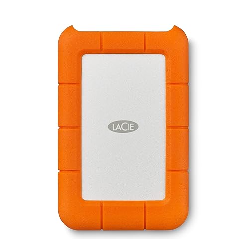 LaCie Rugged Portable External Hard Drive, 2 TB, USB-C, Orange/Silver