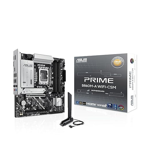 ASUS Prime B860M-A WiFi-CSM B860 LGA 1851 mATX Motherboard, Intel® Core™ Ultra Series 2 Ready, Advanced AI PC-Ready, 7+1+1+1 Stage, DDR5, PCIe 5.0 x16, HDMI, USB 20Gbps Type-C®, 2X M.2, WiFi 6E