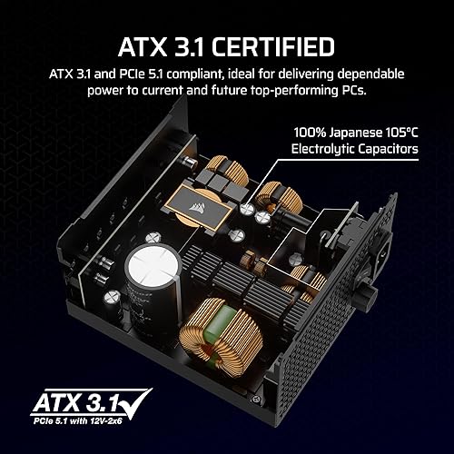 CORSAIR RM850x Fully Modular Low-Noise ATX Power Supply – ATX 3.1 Compliant – PCIe 5.1 Support – Cybenetics Gold Efficiency – Native 12V-2x6 Connector – Black RMx (2024) 850 Watts Black