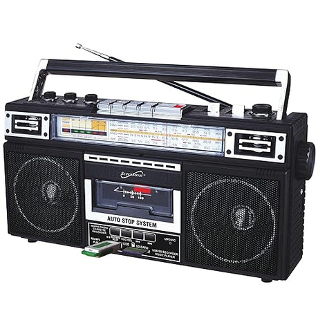 Supersonic Retro 4 Band Radio & Cassette Player with Bluetooth, Boomboxes - Black (SC-3201BTBLACK)
