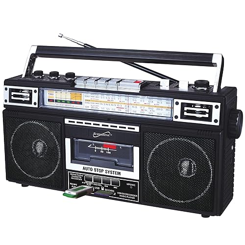 Supersonic Retro 4 Band Radio & Cassette Player with Bluetooth, Boomboxes - Black (SC-3201BTBLACK)