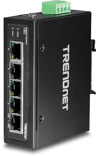 TRENDnet 5-Port Hardened Industrial Gigabit DIN-Rail Switch,TI-G50, 10 Gbps Switching Capacity, IP30 Rated Gigabit Network Switch (-40 to 167 ºF), DIN-Rail & Wall Mounts Included, Lifetime Protection 5 Port Switch