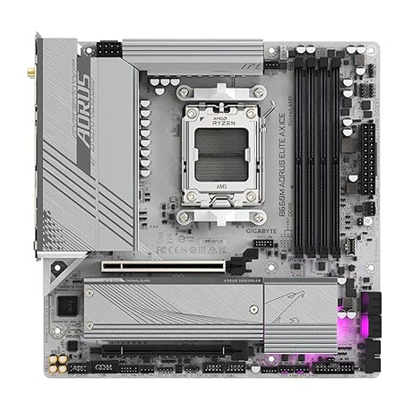 GIGABYTE B650M AORUS Elite AX ICE AM5 LGA 1718 AMD B650 M-ATX Motherboard with 5-Year Warranty, DDR5, 2* M.2, PCIe 5.0, USB 3.2 Gen2X2 Type-C, 2.5GbE LAN, Q-Flash Plus, EZ-Latch