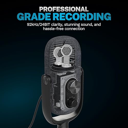 JLab Epic Talk USB Microphone, Black, USB-C Output, Cardioid, Omni, Stereo, and Bi-Directional, 192k Sample Rate, Volume Control, Gain Control, and Quick Mute, 3.5mm AUX, Plug and Play