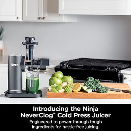 Ninja Cold Press Juicer, NeverClog Powerful Compact Slow Juicer with Total Pulp Control, XL Pulp Container and Juice Jug, Easy to Clean, JC151C (Canadian Version) New Model